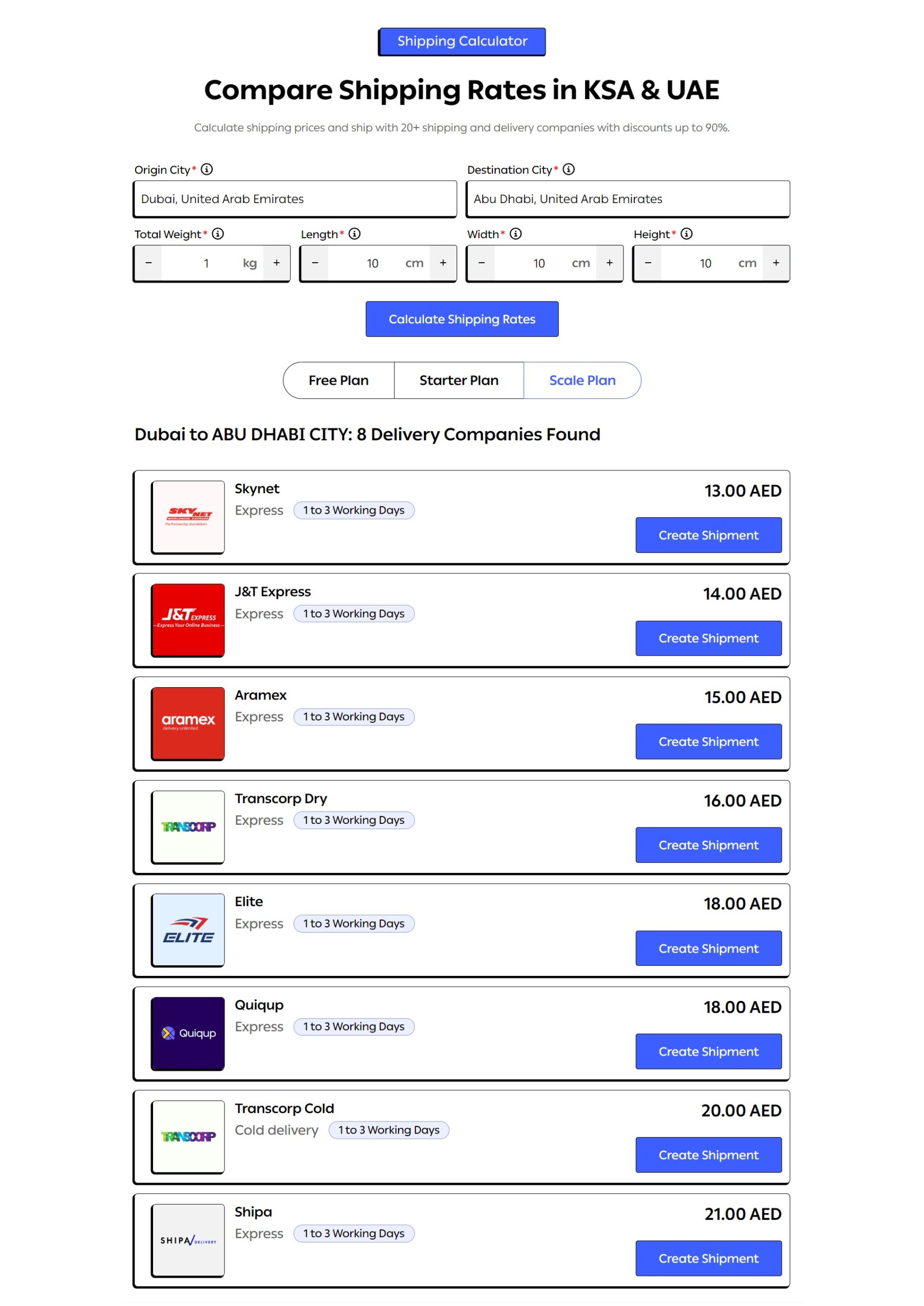 Shipping Rates Calculator UAE